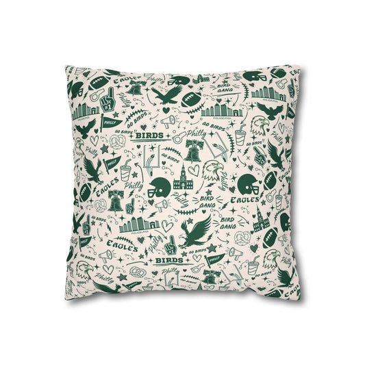 Custom Designed Philadelphia Eagles Decorative Pillowcase — Green Doodle Square Pillow