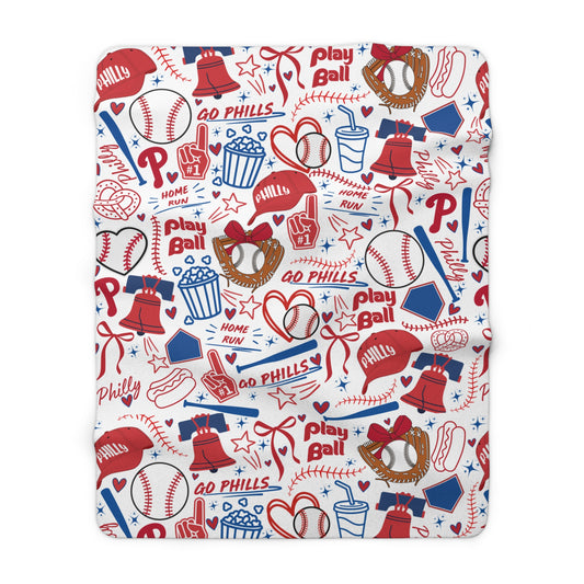 Phillies Baseball Sherpa Blanket — Go Phills Patterned Fleece Throw