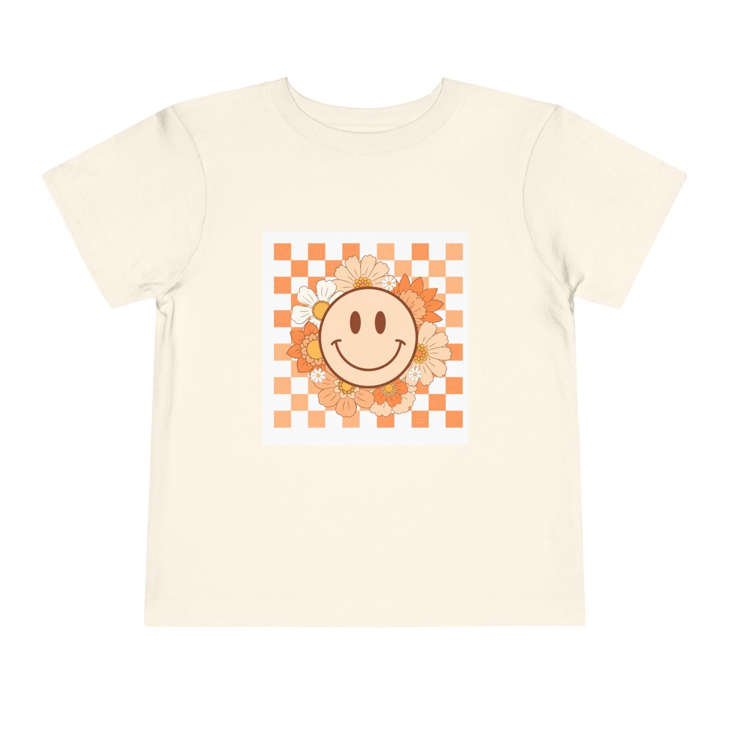 Sunflower Smiley Toddler Tee — Retro Checkered Happy Face Shirt