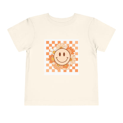 Sunflower Smiley Toddler Tee — Retro Checkered Happy Face Shirt