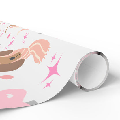 Personalized Pink Christmas Wrapping Paper – Custom Name Dachshund & Bow Holiday Gift Wrap