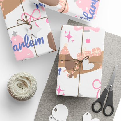 Personalized Pink Christmas Wrapping Paper – Custom Name Dachshund & Bow Holiday Gift Wrap