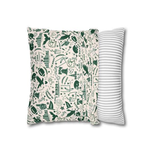 Custom Designed Philadelphia Eagles Decorative Pillowcase — Green Doodle Square Pillow