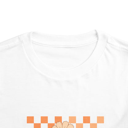 Sunflower Smiley Toddler Tee — Retro Checkered Happy Face Shirt