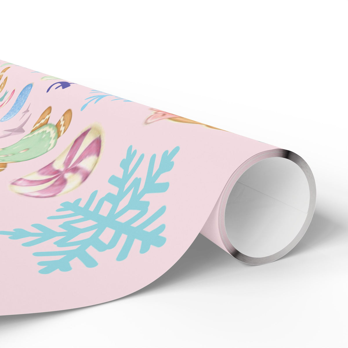 Personalized Pastel Gingerbread Bear Christmas Wrapping Paper | Custom Holiday Gift Wrap Roll for Kids & Girls | Cute Candy & Snowflake Gift Wrap