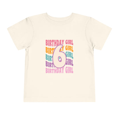 6th Birthday Girl Toddler Tee — Colorful Retro Number Birthday Shirt