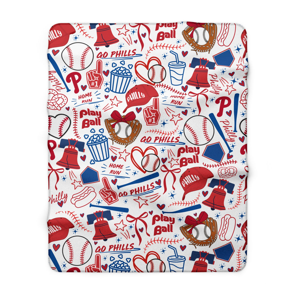 Phillies Baseball Sherpa Blanket — Go Phills Patterned Fleece Throw