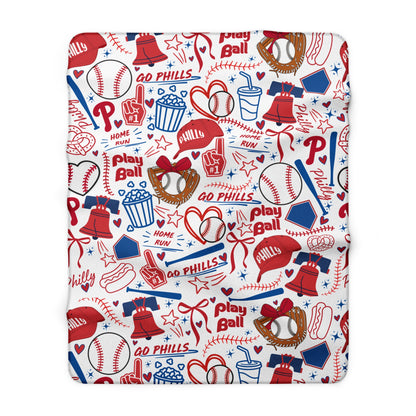 Phillies Baseball Sherpa Blanket — Go Phills Patterned Fleece Throw