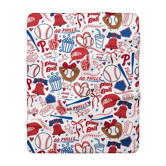 Phillies Baseball Sherpa Blanket — Go Phills Patterned Fleece Throw