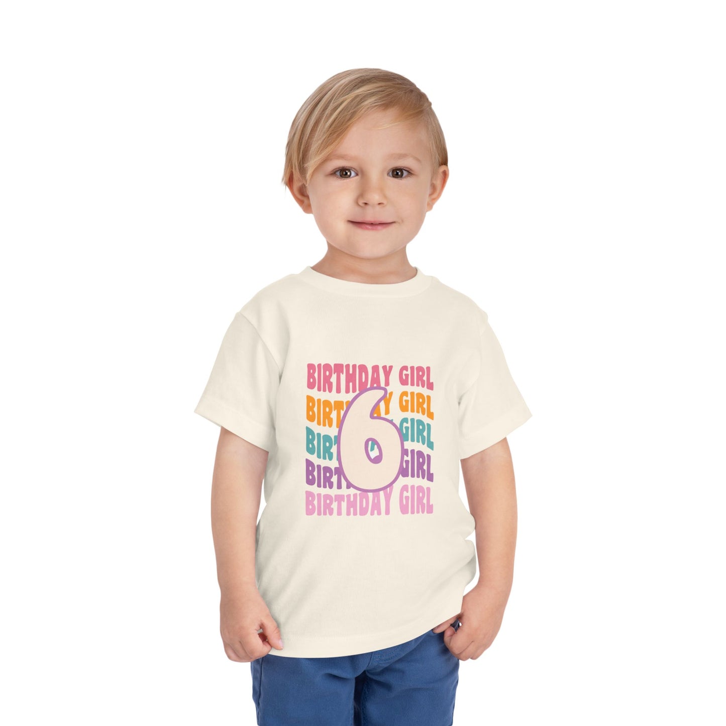 6th Birthday Girl Toddler Tee — Colorful Retro Number Birthday Shirt
