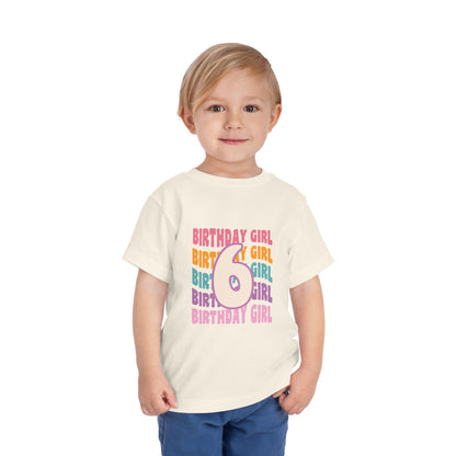 6th Birthday Girl Toddler Tee — Colorful Retro Number Birthday Shirt