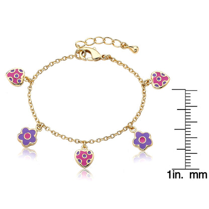Enamel Heart & Flower Charm Bracelet