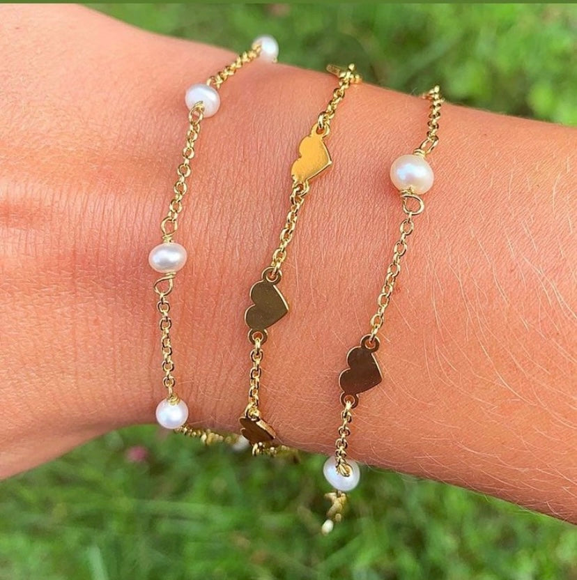 14k Gold Plated LITTLE MISS FLOWER GIRL Pearl & Turquoise Station Bracelet