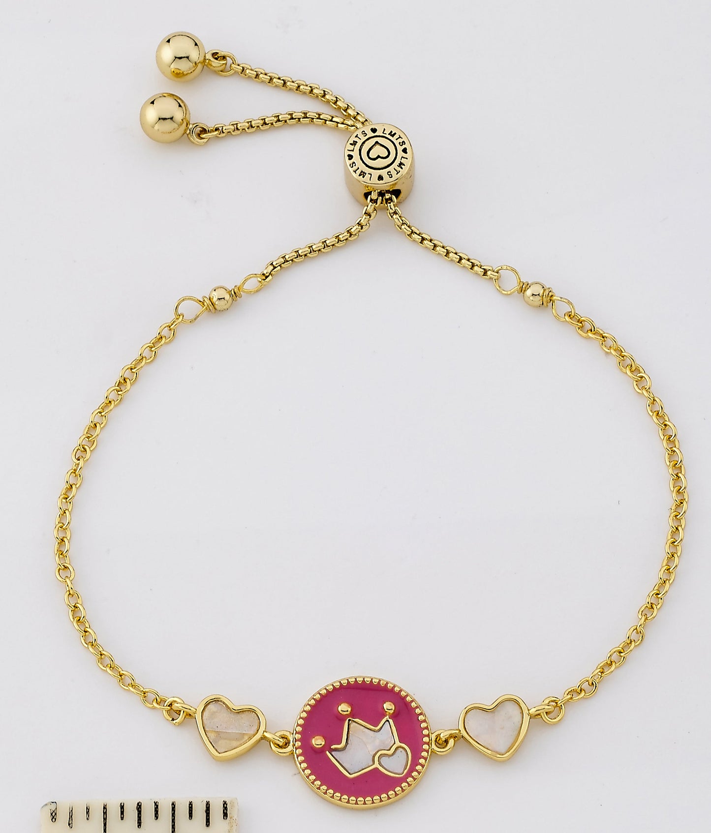 14K Gold Plated Enamel Cut Out Crown Over Mother of Pearl Expandable Bracelet
