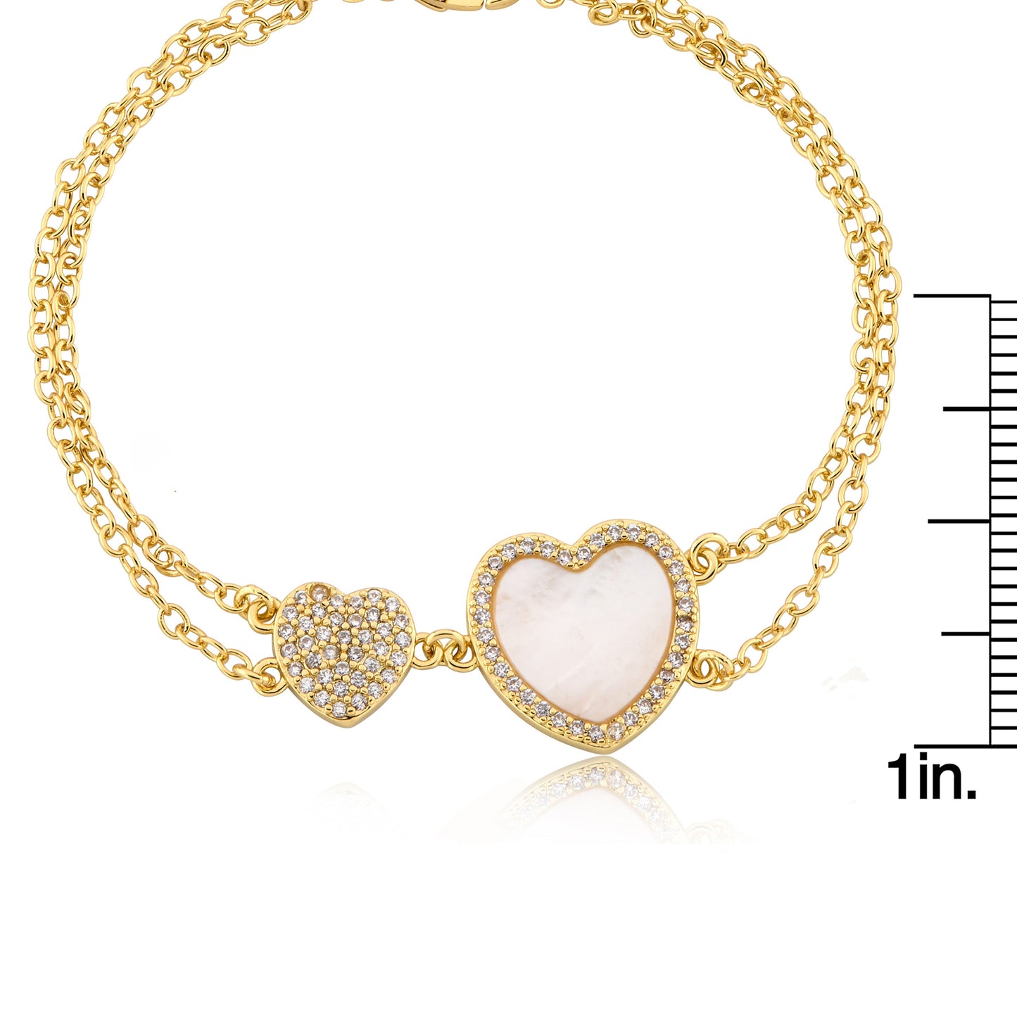 LMTS Classic! Cz Filled Flower & Mother of Pearl Heart Double Strand Chain Bracelet