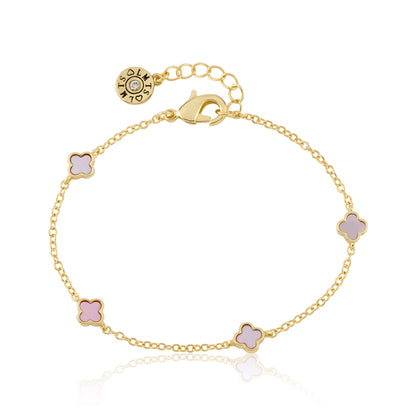 14K Gold Plated 6mm Clover Station Chain Bracelet
