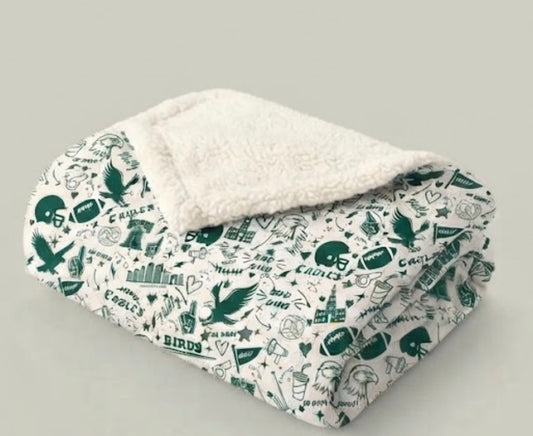 Custom Designed Philadelphia Eagles Sherpa Fleece Blanket – Vintage Team Icons Pattern