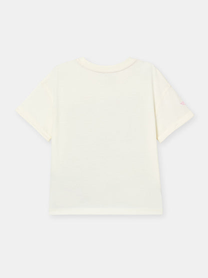 Short Sleeve T-Shirt With Phrase Sequin Graphic - Ecru
