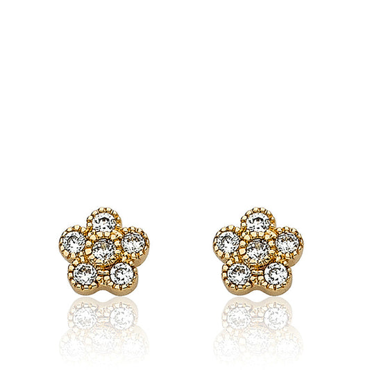 LMTS Little Miss Flower Girl Rhodium Plated Cubic Zirconia Small Flower Stud Earring/ Brass