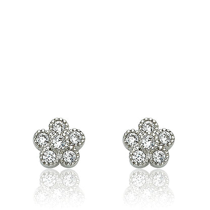 LMTS Little Miss Flower Girl Rhodium Plated Cubic Zirconia Small Flower Stud Earring/ Brass
