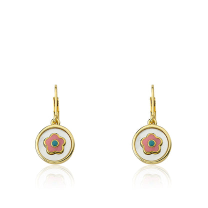 Mother Of Pearl Coin Flower Dangle Earring