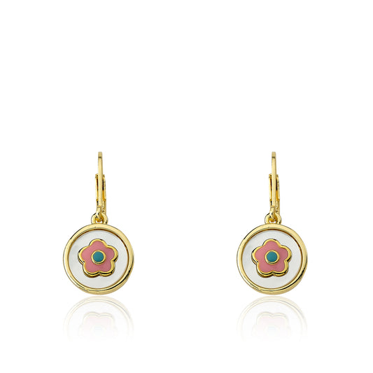 Mother Of Pearl Coin Flower Dangle Earring