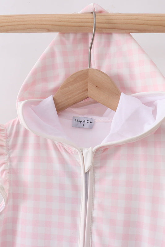 Kids UPF 50+ Swim Coverup — Pink Plaid | Girls Sun Protection Beachwear