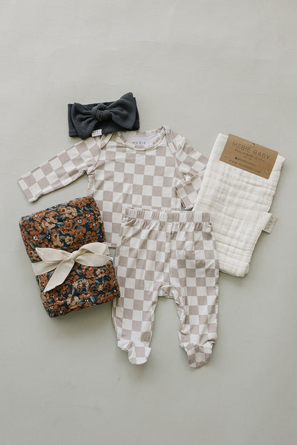 Taupe Checkered Bamboo Layette Set