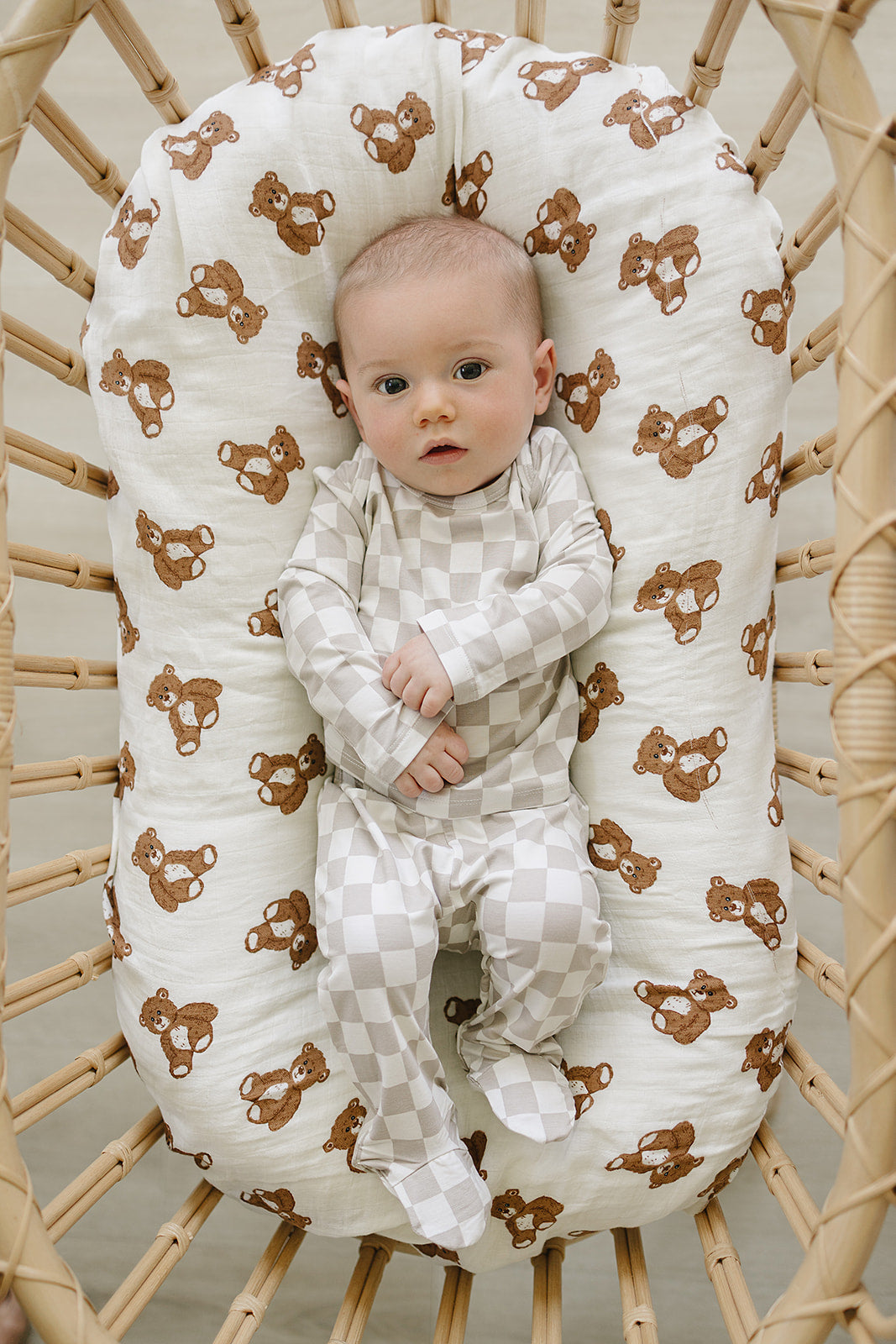 Taupe Checkered Bamboo Layette Set