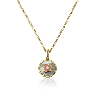 Mother Of Pearl Enamel Flower Necklace