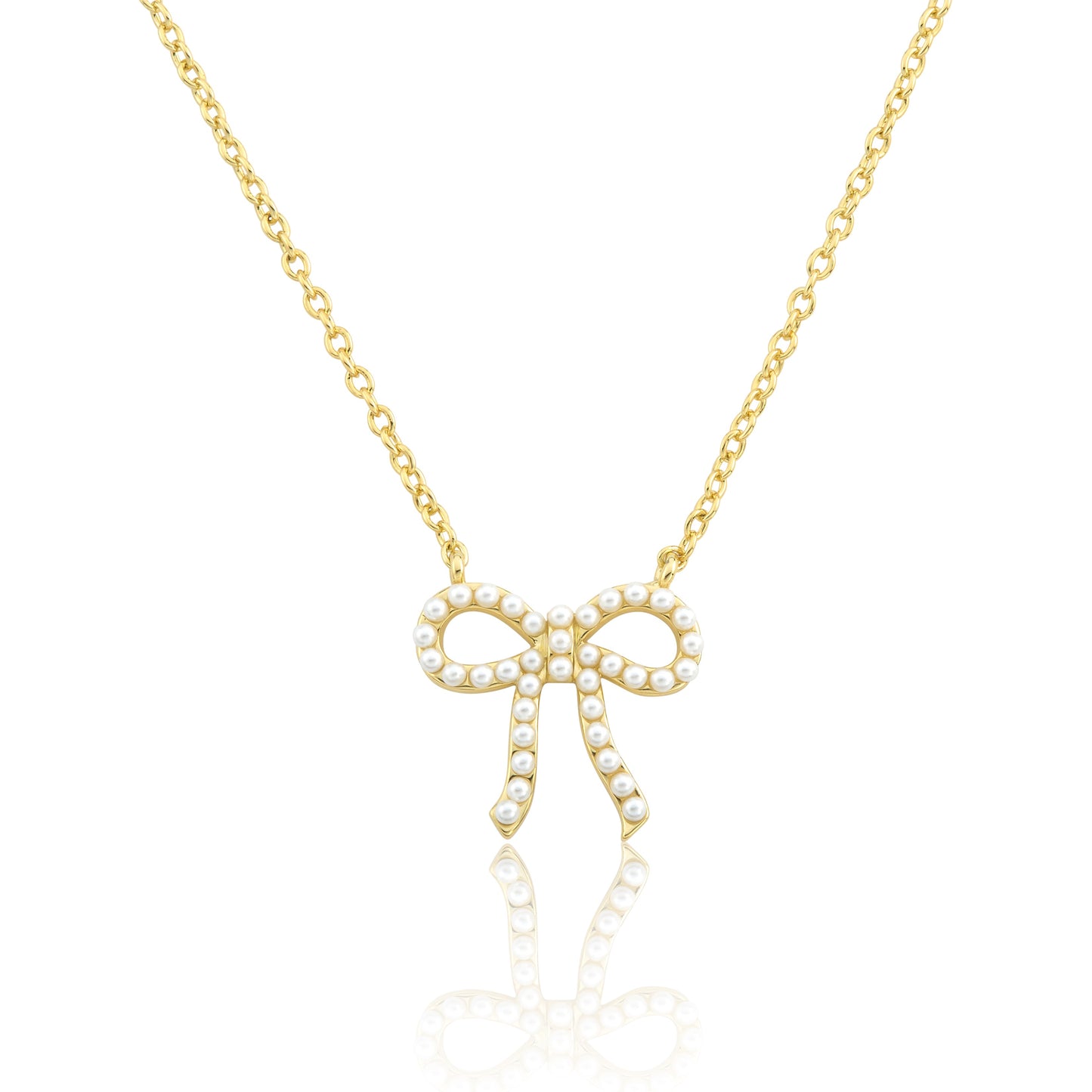 LMTS Classic! 14k Gold Plated Pearls Bow Necklace
