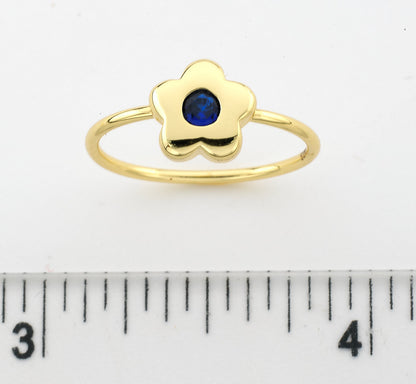 14K Gold Plated Flower Ring with Sapphire Stone