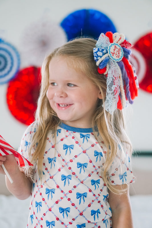 Organic Bamboo 2pc Pajamas — Red White & Bows | Baby & Kids Sleepwear