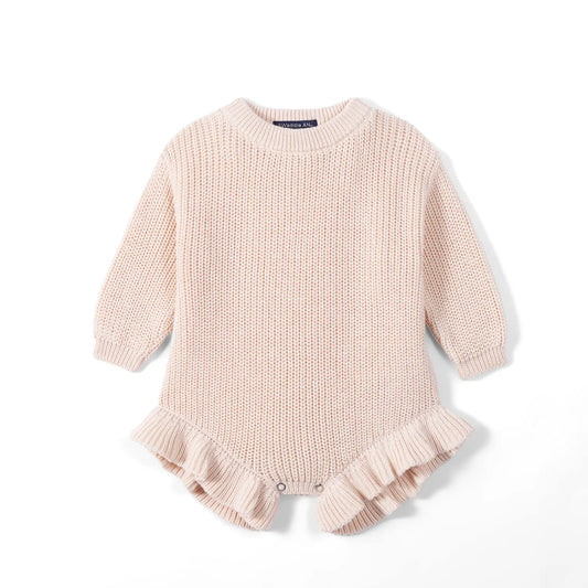 Ruffle Chunky Knit Baby Romper in Beige