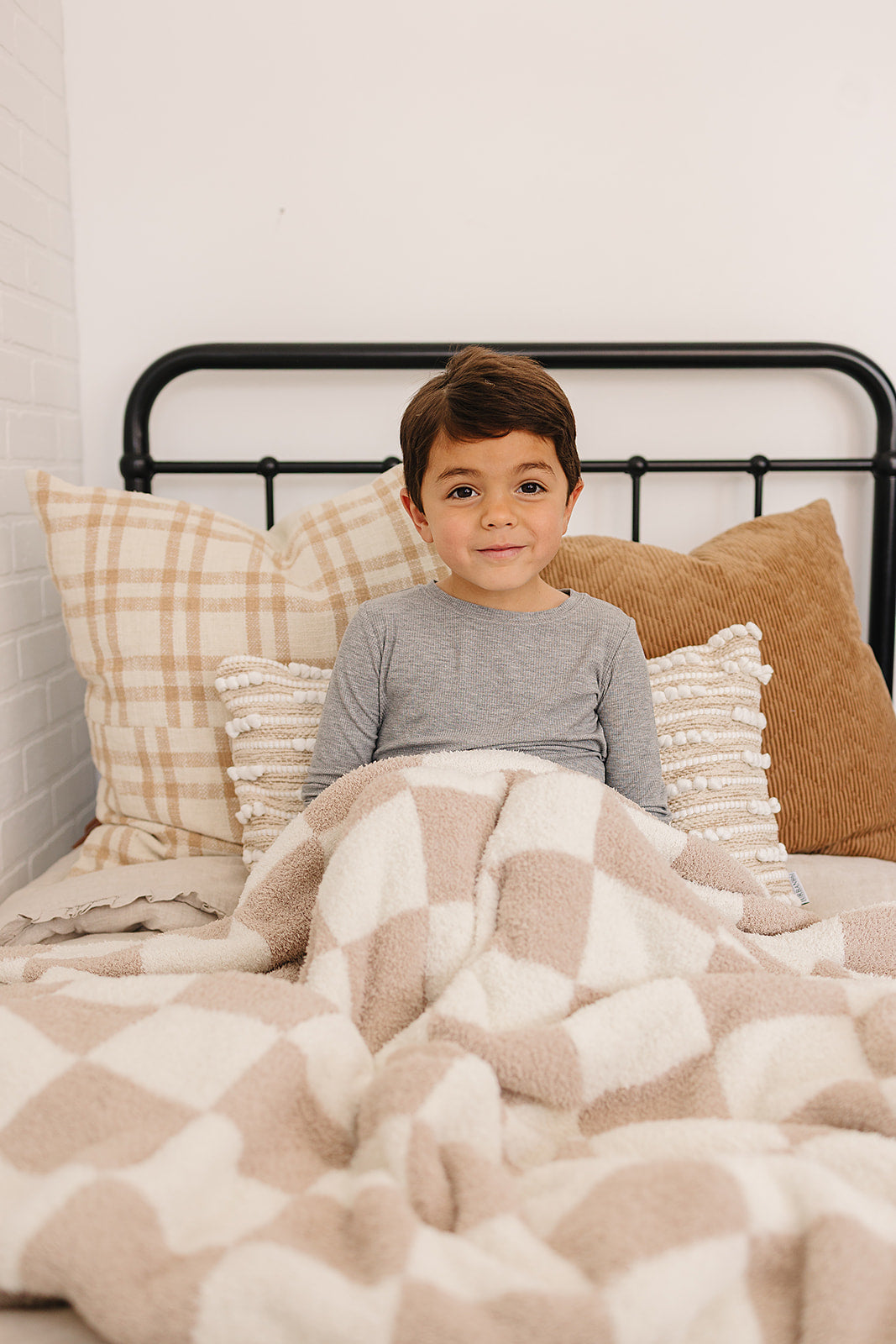 Taupe Checkered Plush Blanket