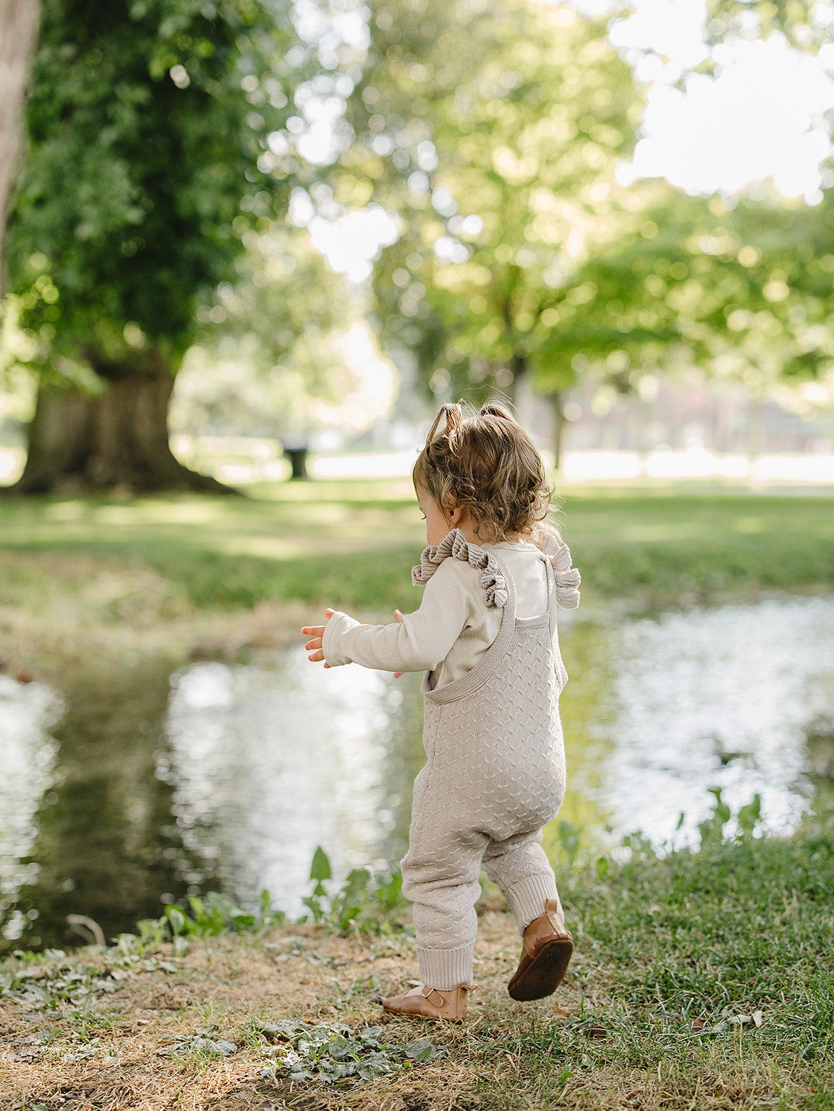 Taupe Ruffle Knit Overalls