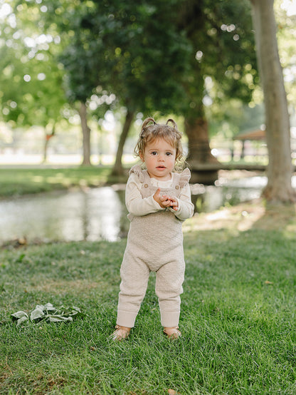 Taupe Ruffle Knit Overalls
