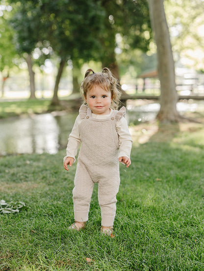 Taupe Ruffle Knit Overalls