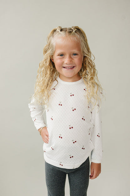 Cherry Pointelle Long Sleeve Tee