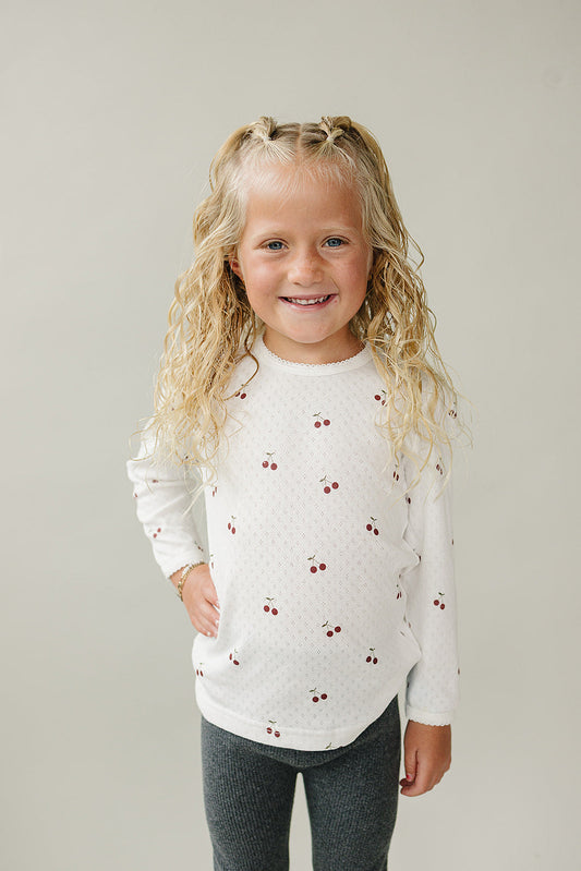 Cherry Pointelle Long Sleeve Tee