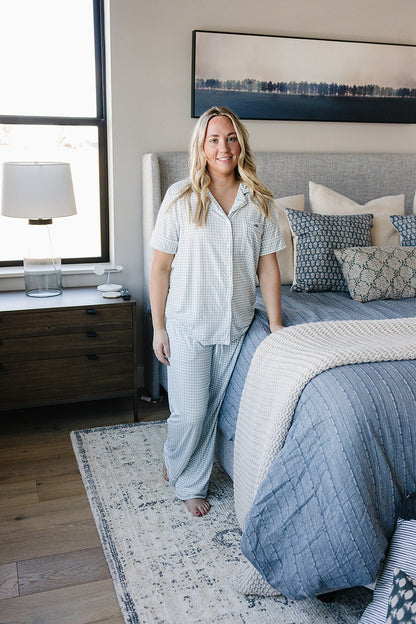 Women's Light Blue Gingham Lounge Set