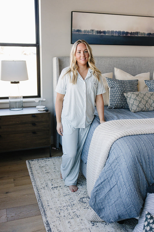 Women's Light Blue Gingham Lounge Set
