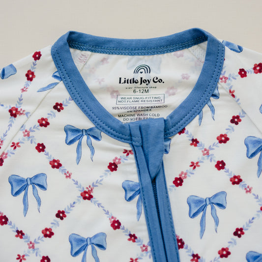 Organic Bamboo Zippy Pajamas — Red White & Bows | Baby Sleepwear