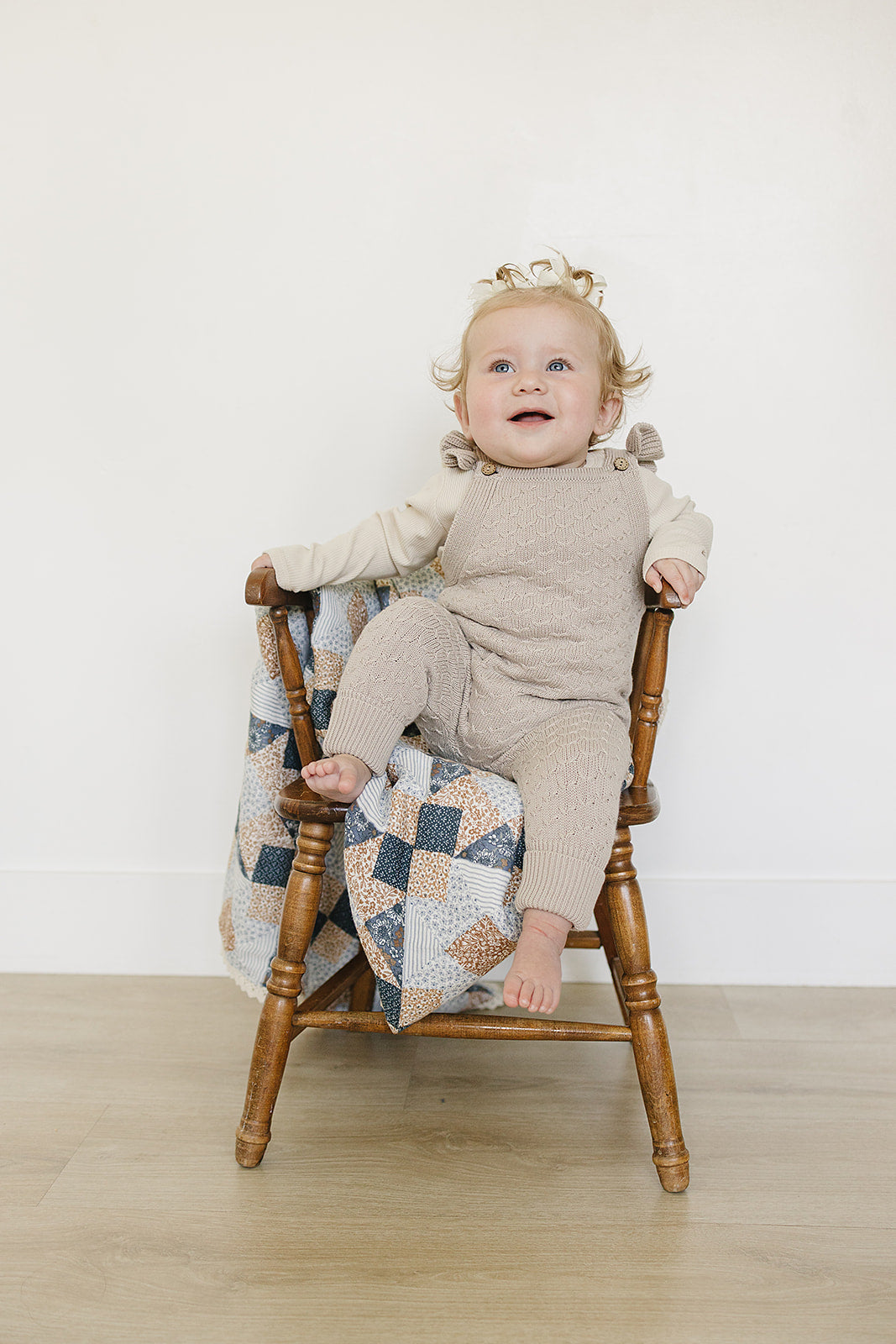 Taupe Ruffle Knit Overalls