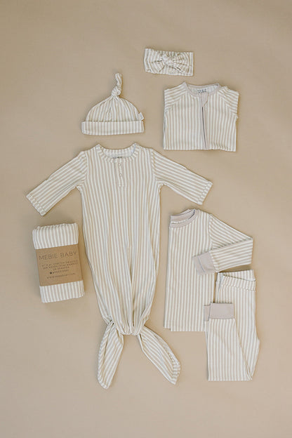 Taupe Stripe Ribbed Bamboo Newborn Knot Hat