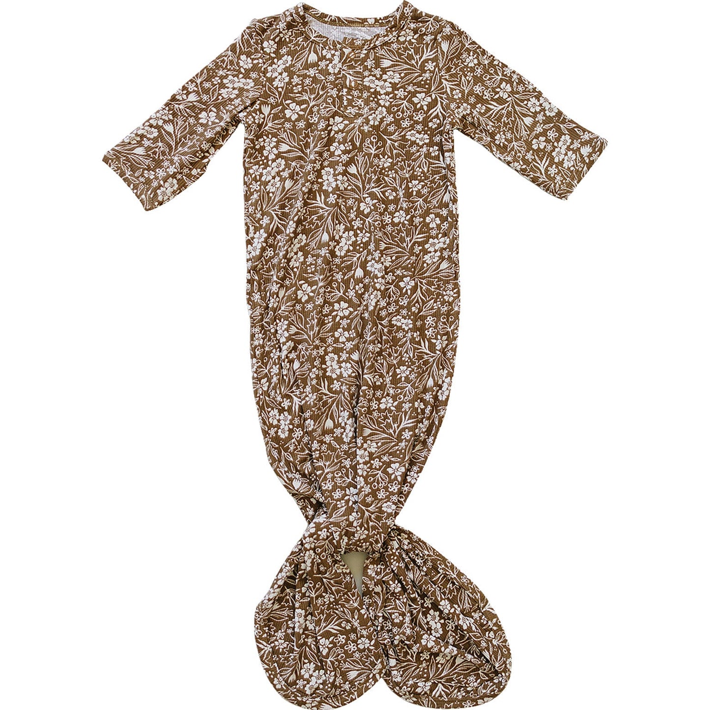 Brown Floral Ribbed Bamboo Knot Gown