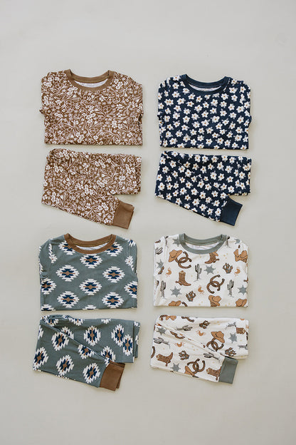 Brown Floral Ribbed Bamboo Cozy Set