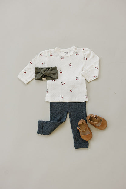 Cherry Pointelle Long Sleeve Tee