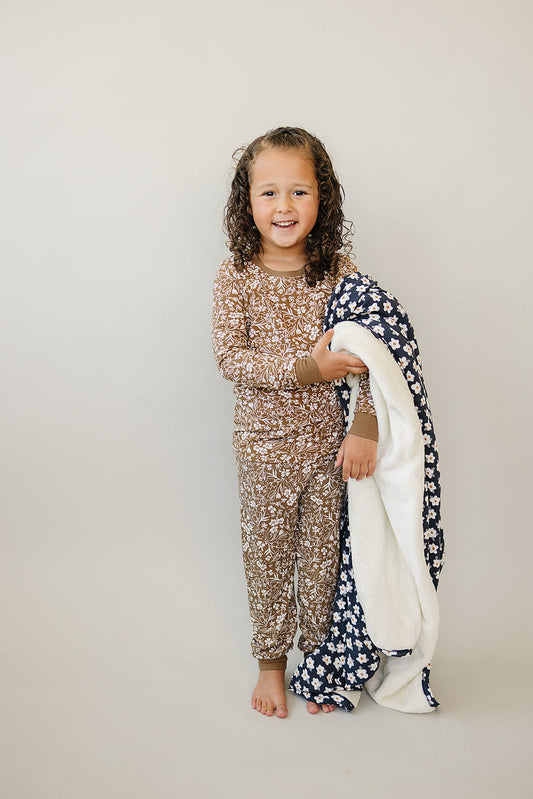 Brown Floral Ribbed Bamboo Cozy Set