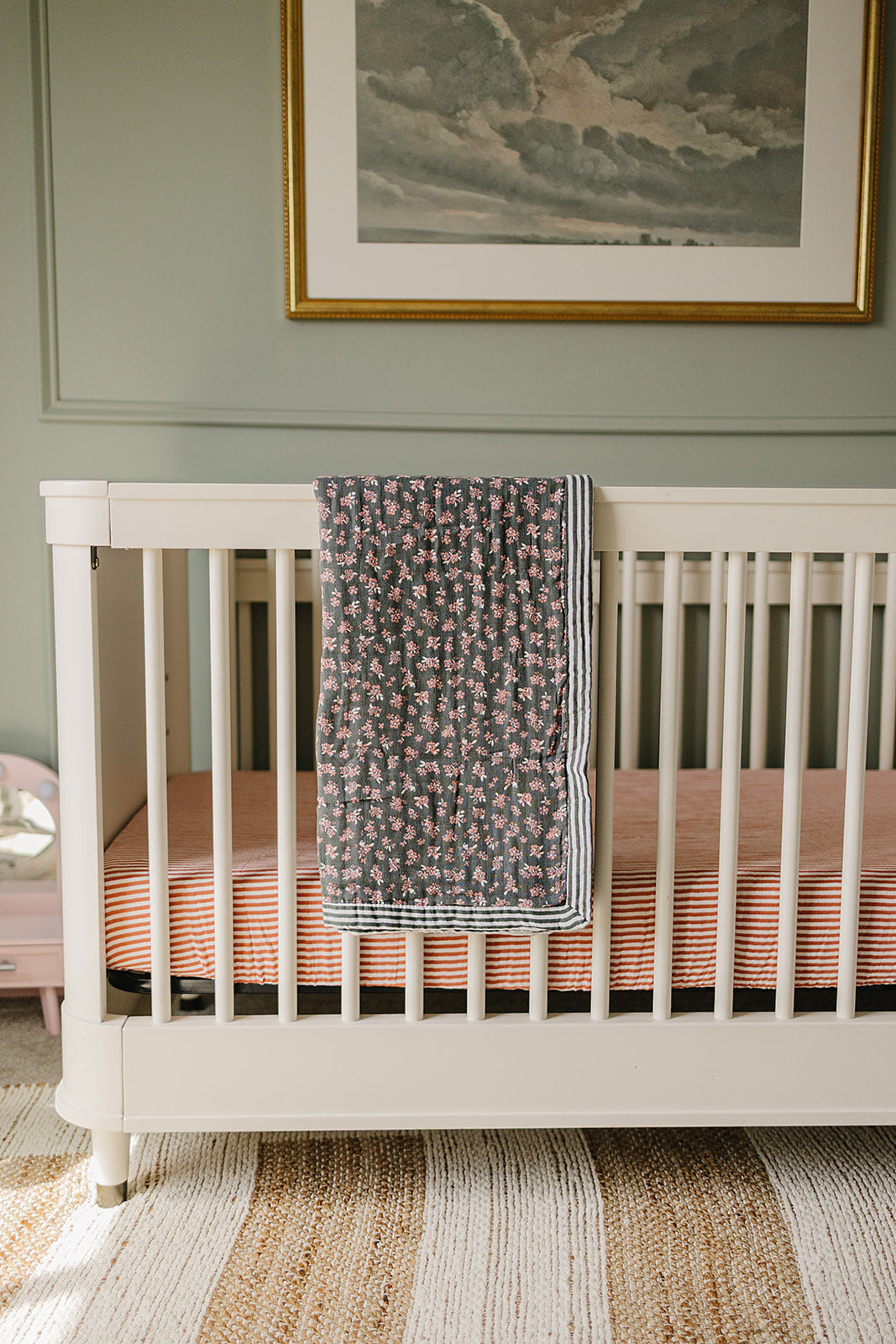 Olive Bloom + Green Stripes Muslin Quilt